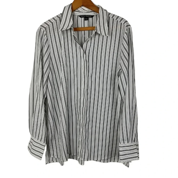 Zac & Rachel White Striped Button Down Shirt Sz L Excellent Condition - Picture 1 of 14